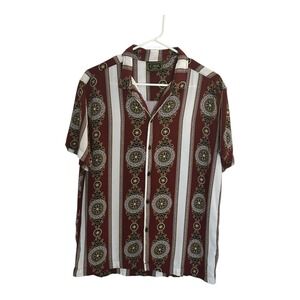 Casa Moda Couture Men's Small‎ Luxury GOLD & Red Design Button Front Shirt